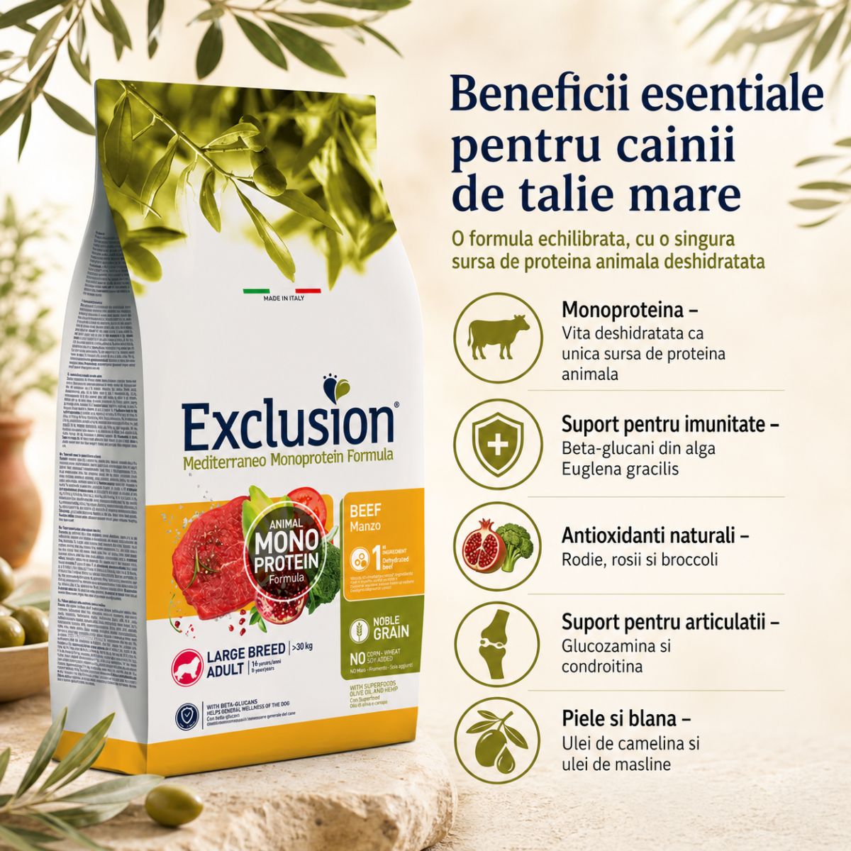 EXCLUSION Mediterraneo Monoprotein Formula Large Breed, L-XL, Vită, hrană uscată monoproteică câini, 12kg - imagine 4